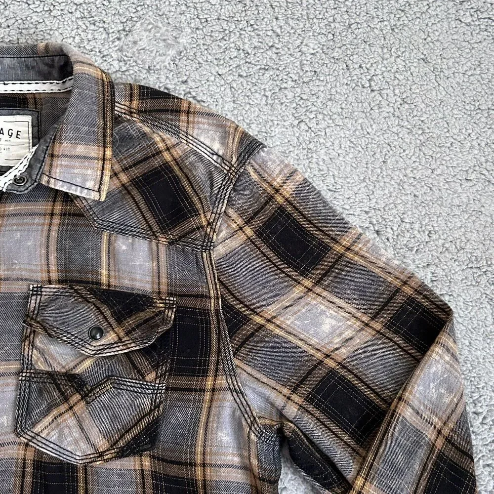 BKE Vintage Shirt Mens Large Brown Plaid Snap Yoke Spread Collar Point Pockets - Picture 6 of 14